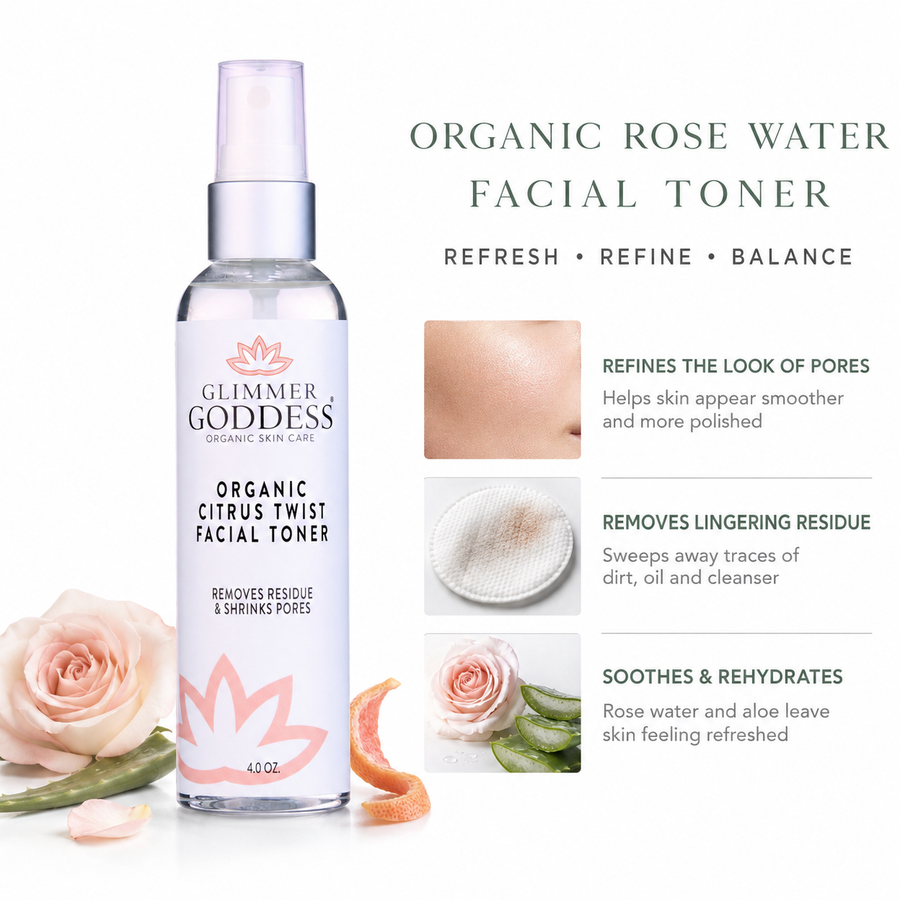 Organic Rose Water Facial Toner – Citrus Twist Toner with Witch Hazel & Aloe for Pore Tightening - Glamourous Grace