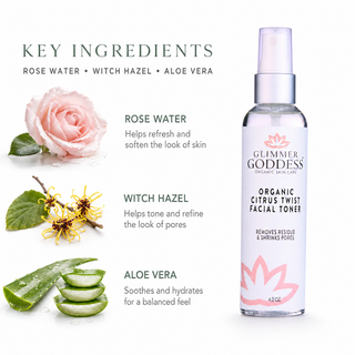 Organic Rose Water Facial Toner – Citrus Twist Toner with Witch Hazel & Aloe for Pore Tightening - Glamourous Grace