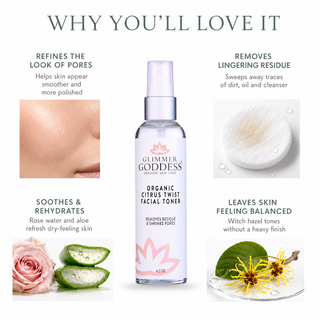 Organic Rose Water Facial Toner – Citrus Twist Toner with Witch Hazel & Aloe for Pore Tightening - Glamourous Grace