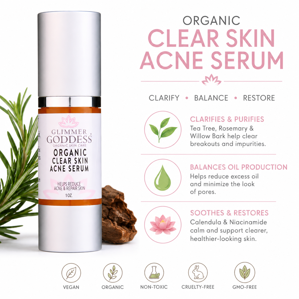 Organic Acne Serum – Oil Control & Pore Clearing Treatment - Glamourous Grace
