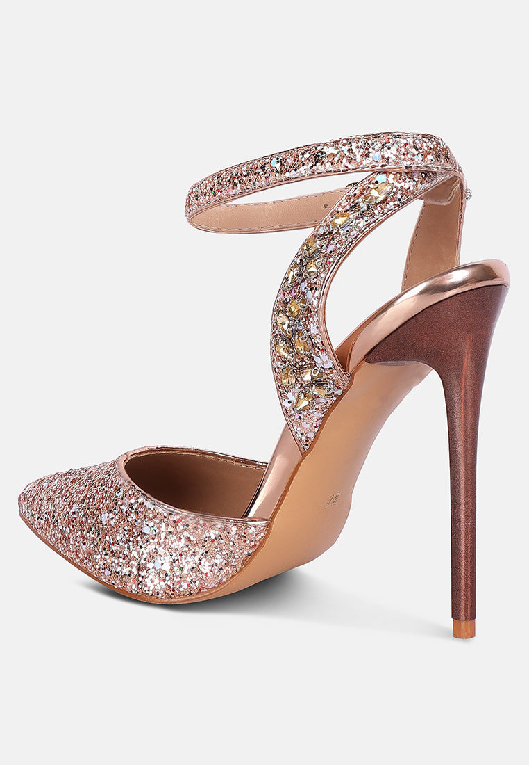 Cloriss Diamante Embellished Glitter High Heels - Glamourous Grace