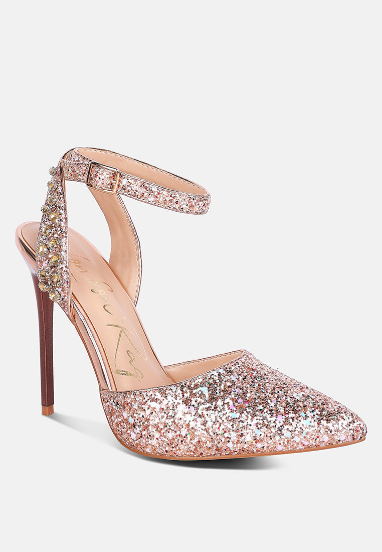 Cloriss Diamante Embellished Glitter High Heels - Glamourous Grace