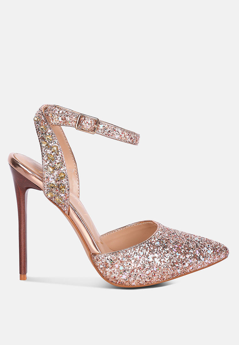 Cloriss Diamante Embellished Glitter High Heels - Glamourous Grace