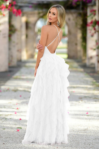 White tulle Lady Black Tie Alances maxi dress in size XS with flowing skirt and elegant design, perfect for formal occasions.