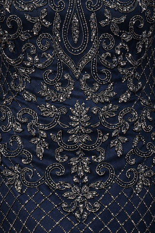 Beaded Long Sleeve V-neck Gown - Glamourous Grace