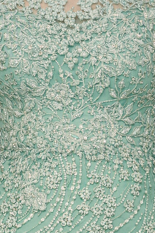 Long Sleeve Gown with Overskirt & Illusion Neckline - Glamourous Grace