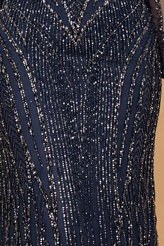 Illusion Neck, Long Sleeve Beaded Gown - Glamourous Grace