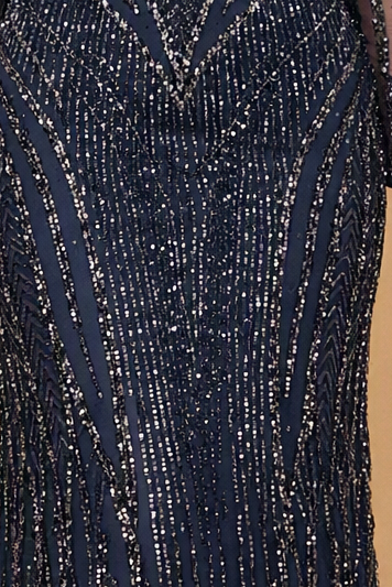 Illusion Neck, Long Sleeve Beaded Gown - Glamourous Grace
