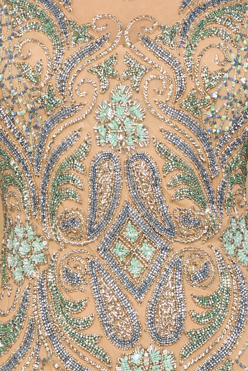 Long Sleeve Beaded Gown - Glamourous Grace