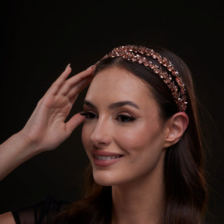 Rose Gold  Crystal Beaded Hairband - Glamourous Grace
