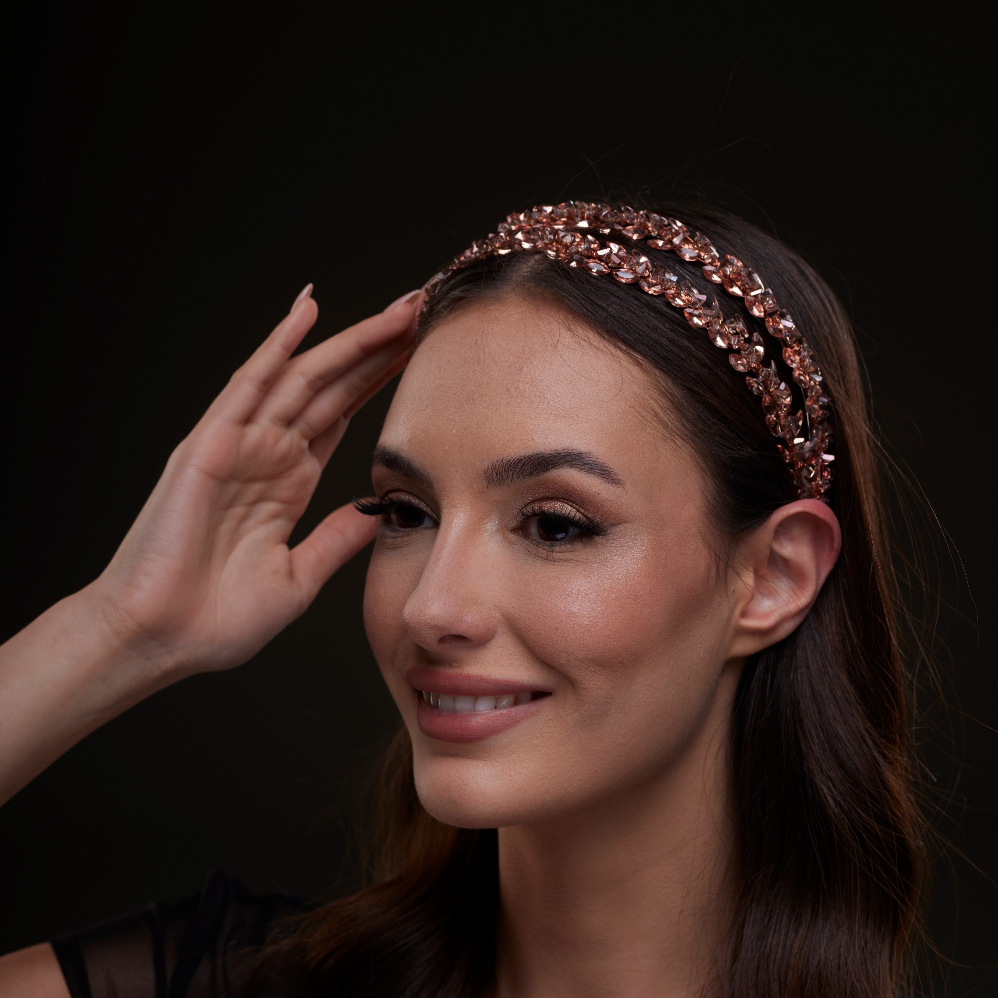 Rose Gold  Crystal Beaded Hairband - Glamourous Grace