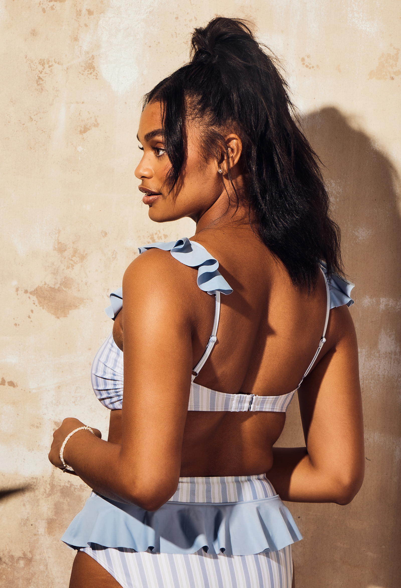 Ruffle Swim Bra | Blue Mist Stripe Blue Mist - Glamourous Grace