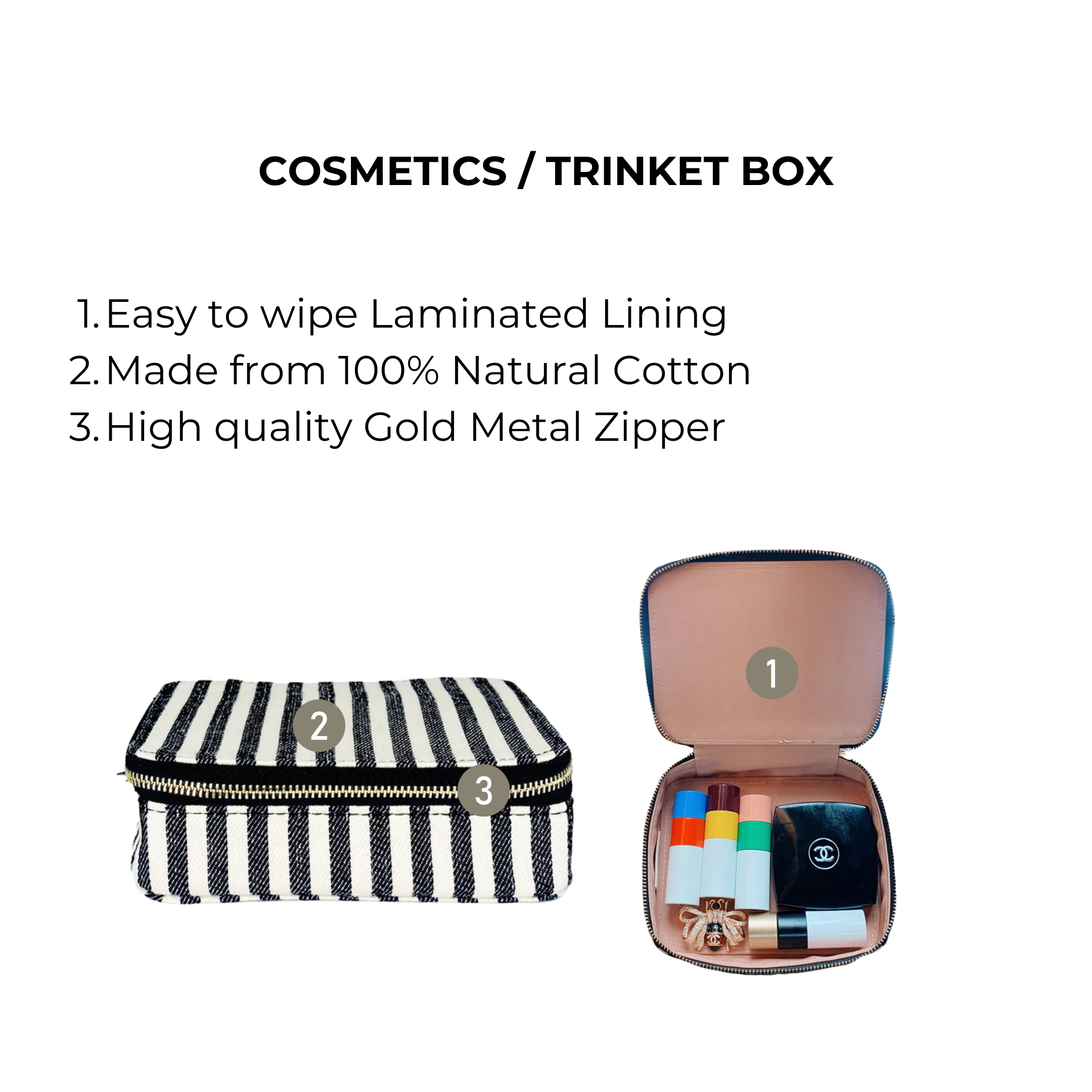 Large Cosmetics/Trinket Box – Striped - Glamourous Grace