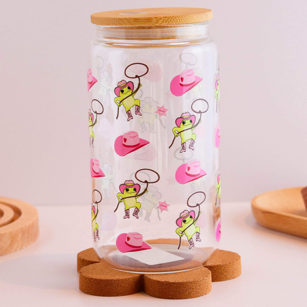 Cowgirl Frog 16 oz Glass Cup Set - Glamourous Grace