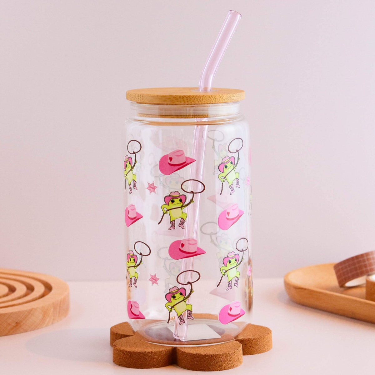Cowgirl Frog 16 oz Glass Cup Set - Glamourous Grace