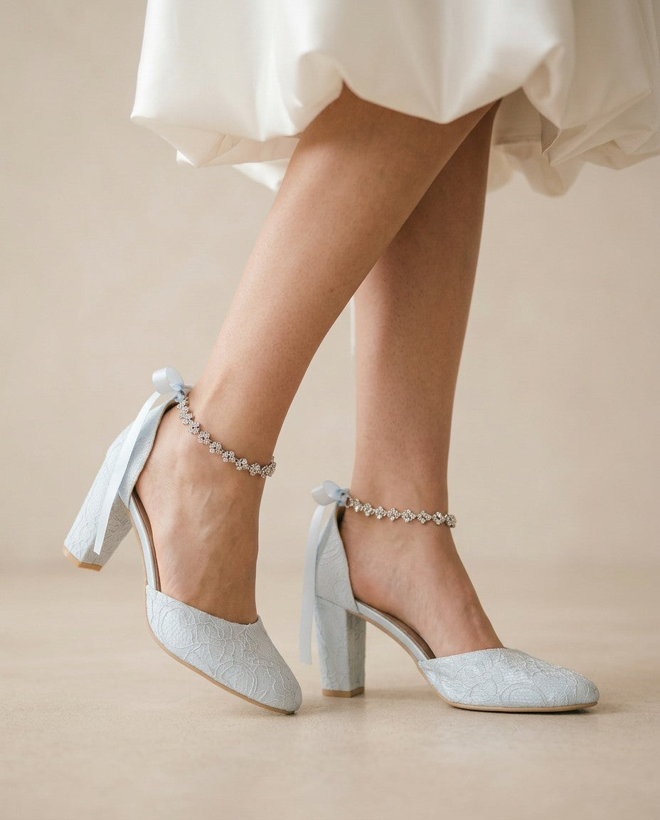 Lace Block Heel with Amaryllis Crystal Strap