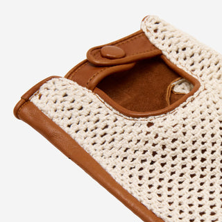Daniella (cognac) - Hand-sewn Italian crochet driving gloves from lambskin leather - Glamourous Grace