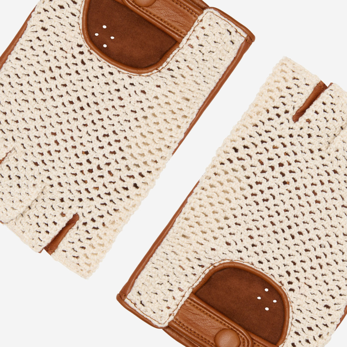 Daniella (cognac) - Hand-sewn Italian crochet driving gloves from lambskin leather - Glamourous Grace