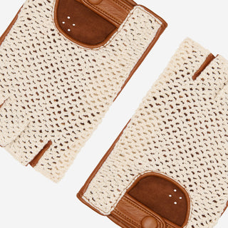 Daniella (cognac) - Hand-sewn Italian crochet driving gloves from lambskin leather - Glamourous Grace