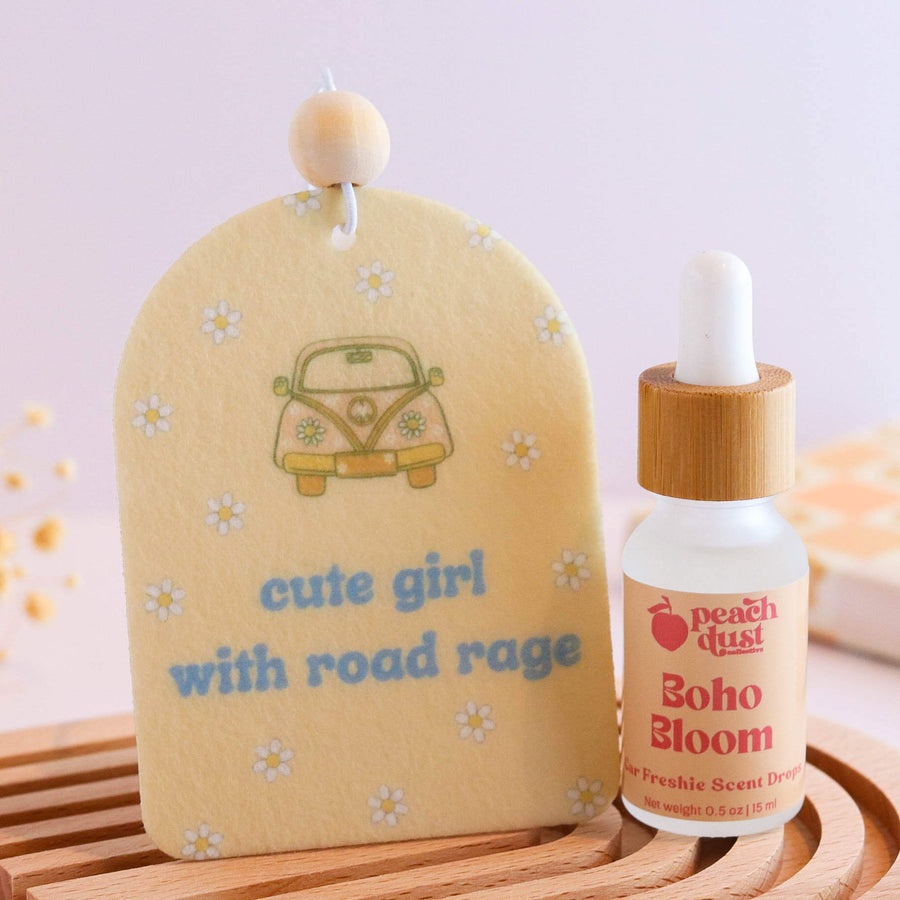 Cute Girl With Road Rage Unscented Reusable Felt Car Freshie