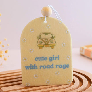 Cute Girl With Road Rage Unscented Reusable Felt Car Freshie