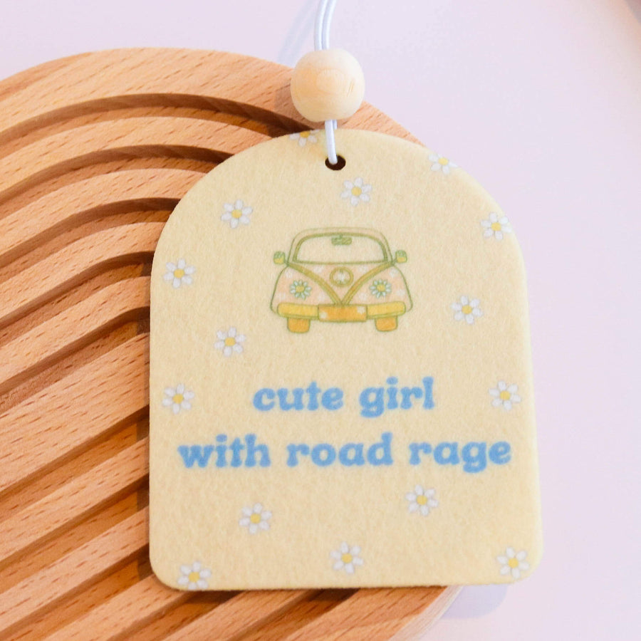 Cute Girl With Road Rage Unscented Reusable Felt Car Freshie