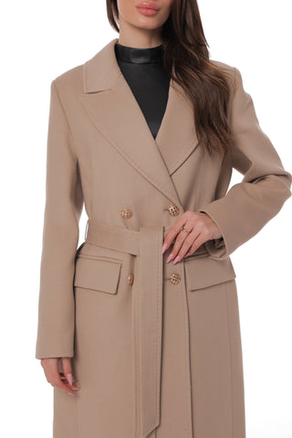 Ellis Tailored Cashmere Wool Coat in Beige
