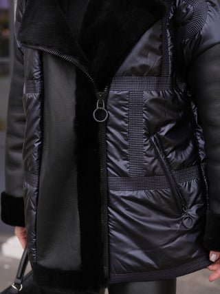 Audrey Genuine Lamb Leather Fox Fur Down Coat in Dark Sapphire