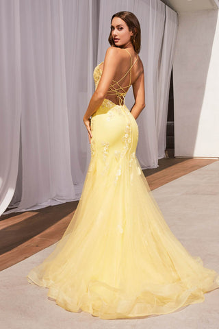 Ladivine D145 Long Sparkly Mermaid Gown Tulle Skirt Corset Back