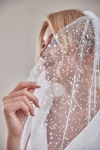 Bridal Veil, Veil with Pearls, One Layer Wedding Veil, Veil with Rhinestone-D180 - Glamourous Grace