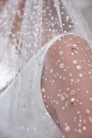 Bridal Veil, Veil with Pearls, One Layer Wedding Veil, Veil with Rhinestone-D180 - Glamourous Grace