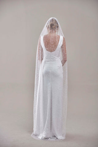 Bridal Veil, Veil with Pearls, One Layer Wedding Veil, Veil with Rhinestone-D180 - Glamourous Grace