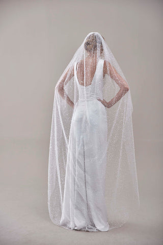 Bridal Veil, Veil with Pearls, One Layer Wedding Veil, Veil with Rhinestone-D180 - Glamourous Grace