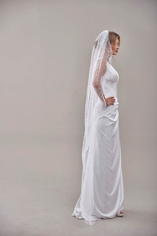 Bridal Veil, Veil with Pearls, One Layer Wedding Veil, Veil with Rhinestone-D180 - Glamourous Grace