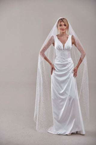 Bridal Veil, Veil with Pearls, One Layer Wedding Veil, Veil with Rhinestone-D180 - Glamourous Grace