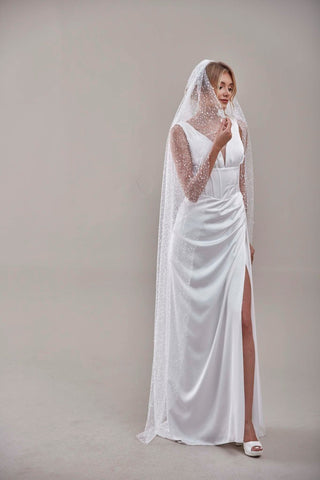 Bridal Veil, Veil with Pearls, One Layer Wedding Veil, Veil with Rhinestone-D180 - Glamourous Grace