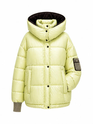 Reversible Hooded Bio-Down Jacket in Lemon/Chocolate