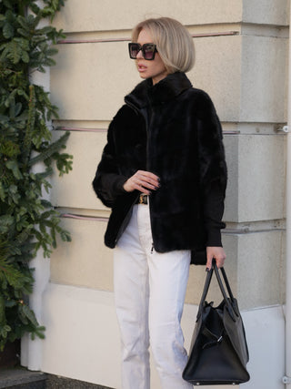 Genuine Scandinavian Mink Fur Poncho in Black
