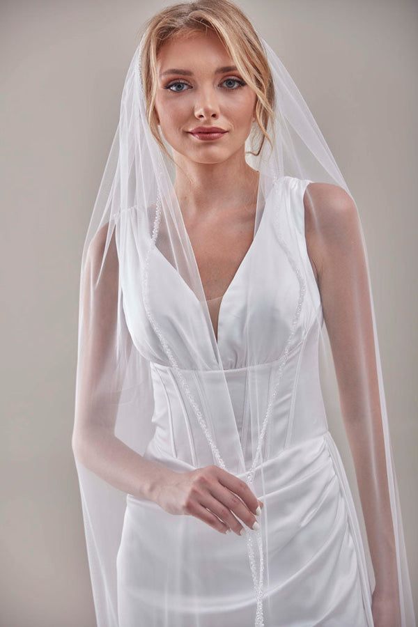 Elegant Beaded Wedding  Veil-D205R - Glamourous Grace