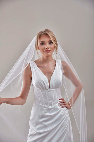 Elegant Beaded Wedding  Veil-D205R - Glamourous Grace