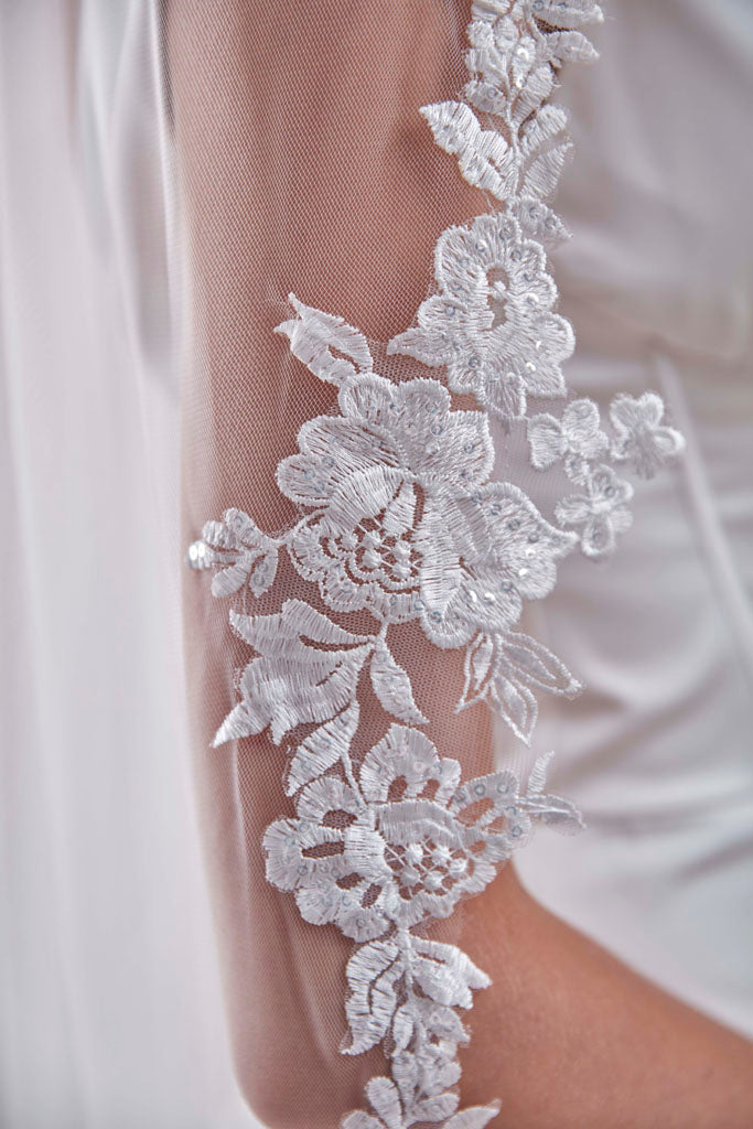 Mantilla Veil with Lace Edge, Floral Veil -D206 - Glamourous Grace