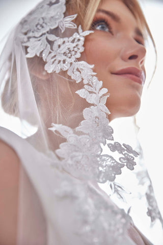 Mantilla Veil with Lace Edge, Floral Veil -D206 - Glamourous Grace