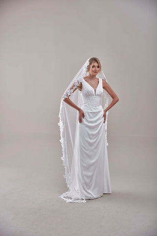 Mantilla Veil with Lace Edge, Floral Veil -D206 - Glamourous Grace