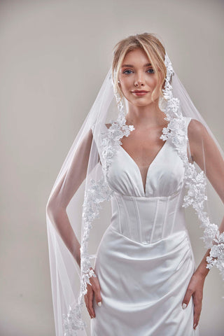 Mantilla Veil with Lace Edge, Floral Veil -D206 - Glamourous Grace