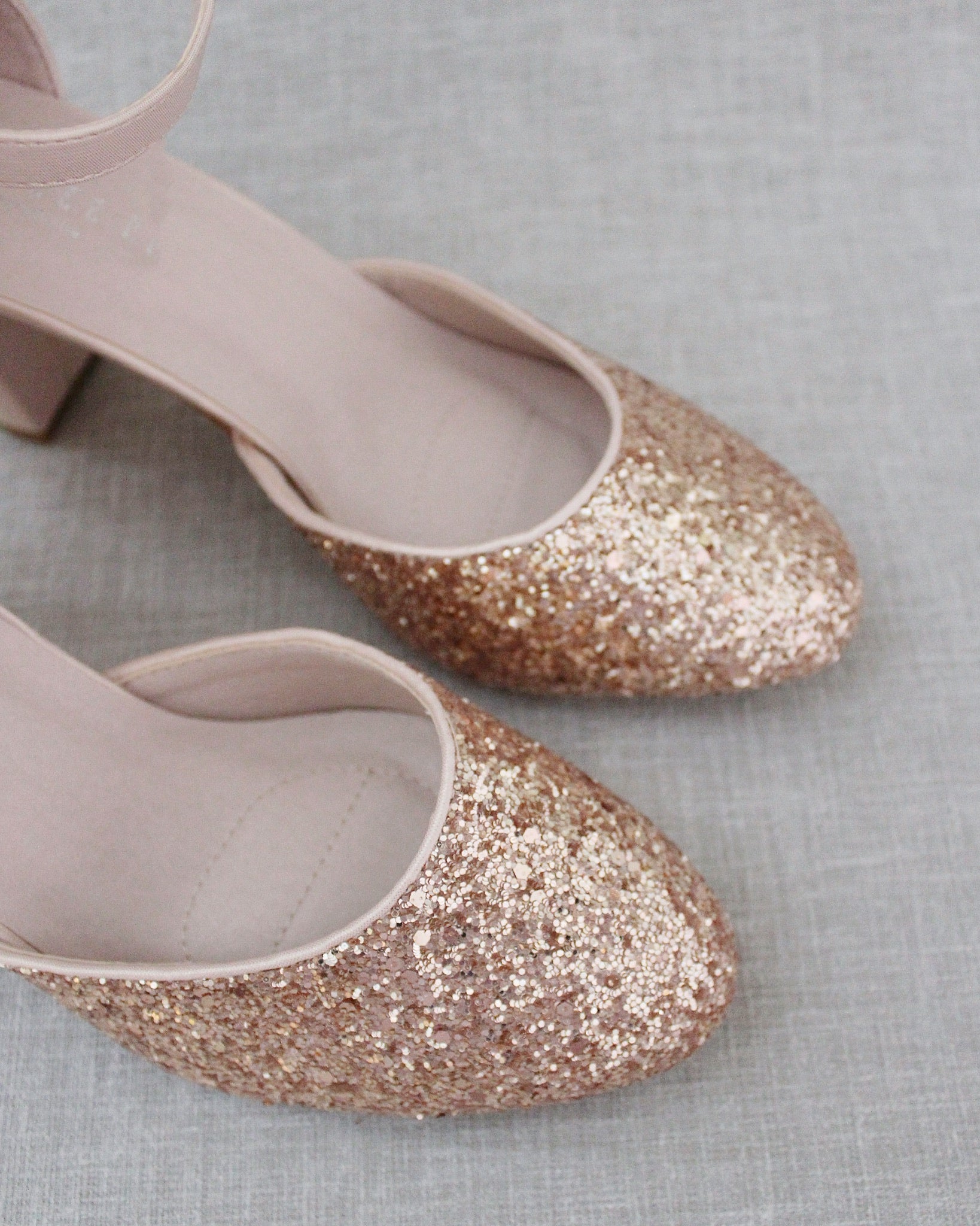 Rock Glitter Block Heel with Blush Satin Back Bow