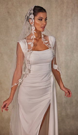 Flower Embroideried Wedding Veil- D230 - Glamourous Grace