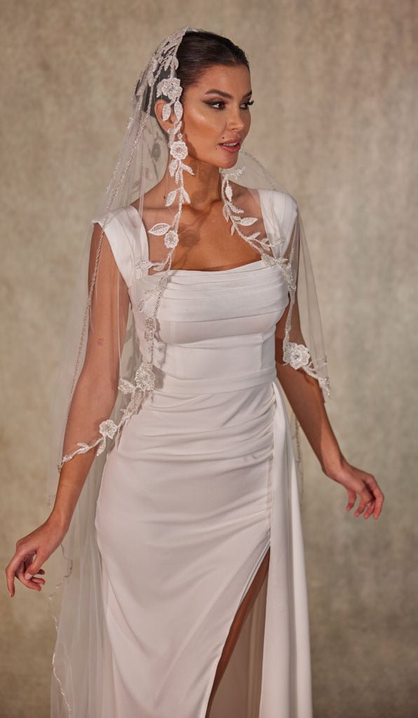 Flower Embroideried Wedding Veil- D230 - Glamourous Grace