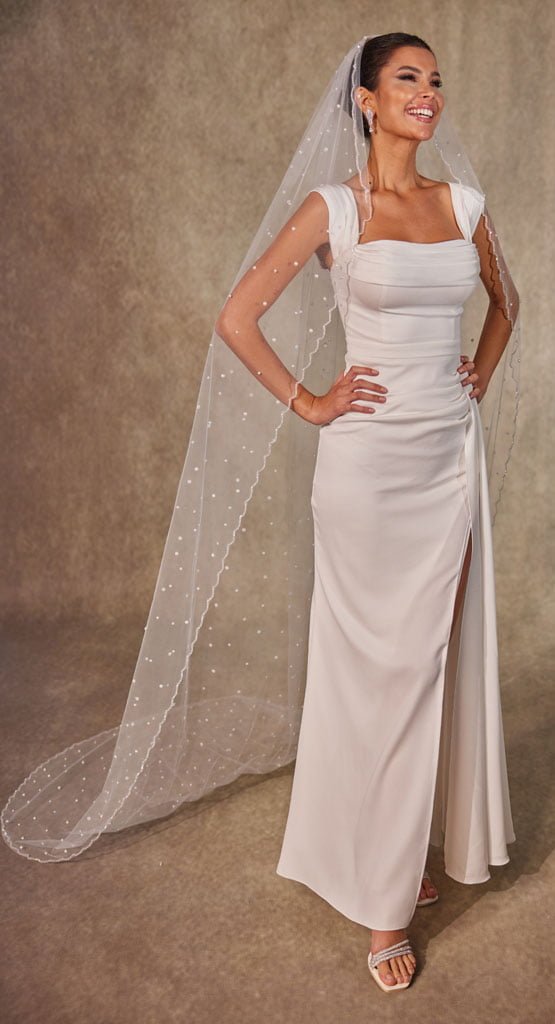 Pearl Wedding Veil, Cathedral Veil- D238 - Glamourous Grace