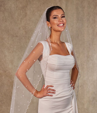 Pearl Wedding Veil, Cathedral Veil- D238 - Glamourous Grace