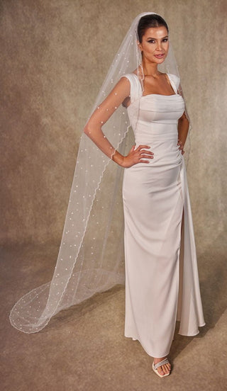 Pearl Wedding Veil, Cathedral Veil- D238 - Glamourous Grace